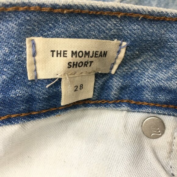 MADEWELL Medium/Light Wash THE MOM JEAN SHORT Distressed Raw Edge Hem Shorts - Picture 3 of 11